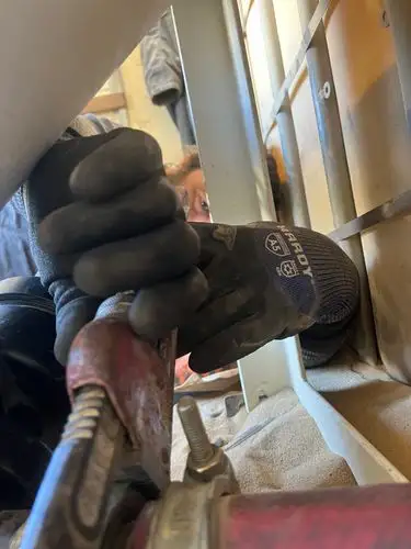 Focused grip on the task at hand.